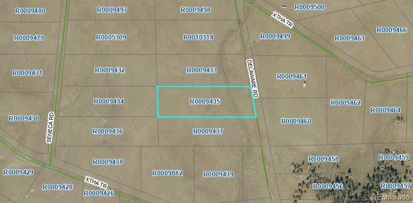 Aerial parcel map showing the outlined lot along Delaware Road among neighboring rural parcels.