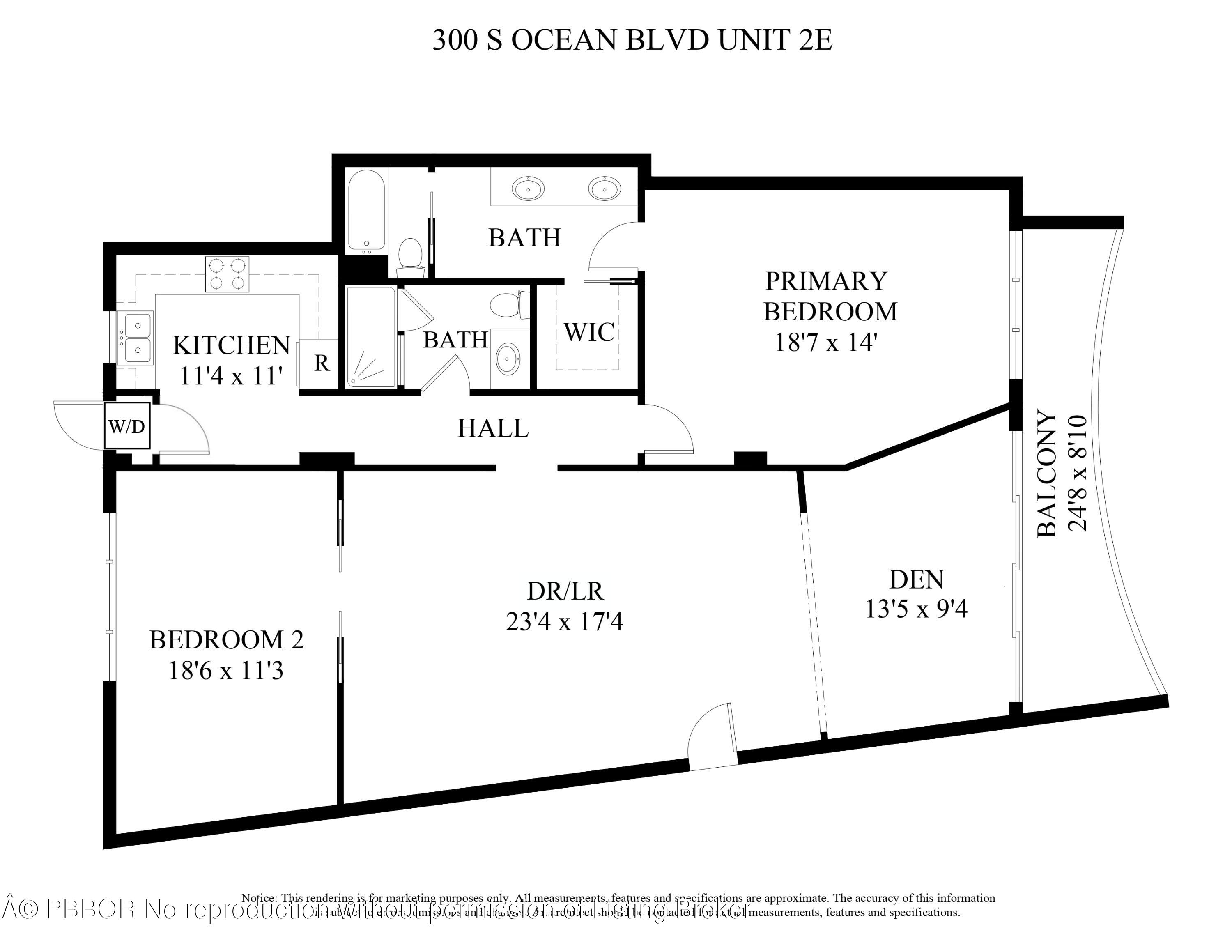 300 S Ocean Boulevard, 2E, Palm Beach Unit: 2E