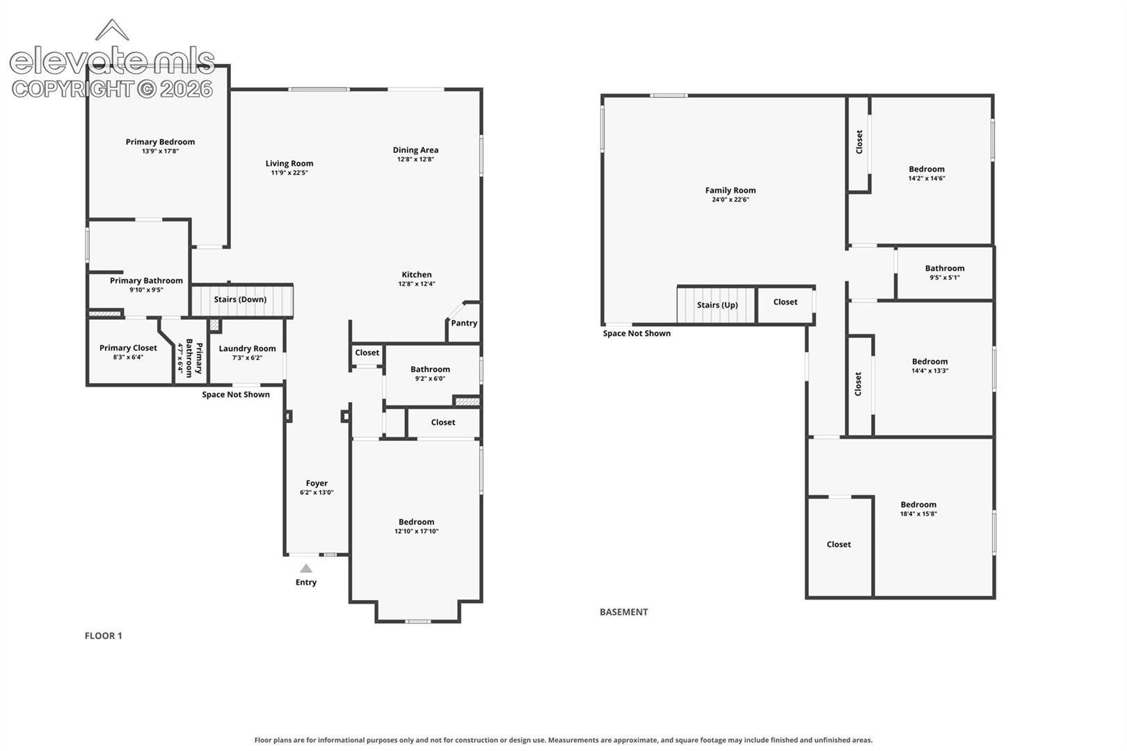 Floor plan showing the main level and basement room layouts.