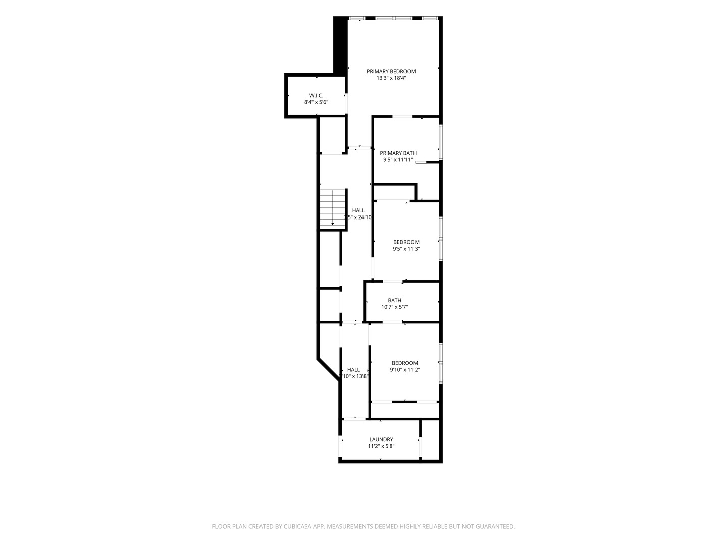 Three-bedroom condo floor plan with two bathrooms, a walk-in closet, halls, and laundry.