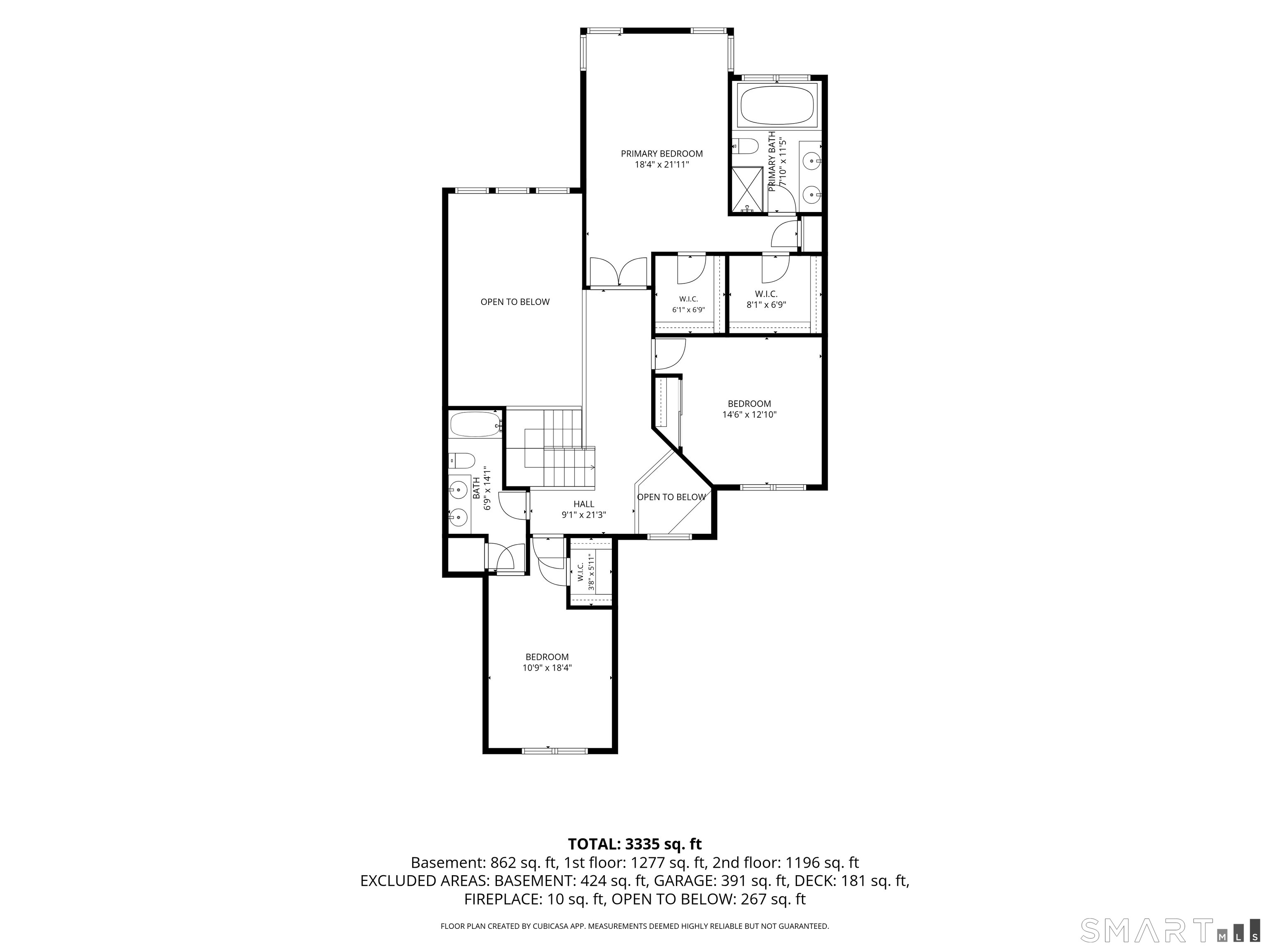 Second-floor plan with a primary suite, two additional bedrooms, bathrooms, walk-in closets, and open-to-below areas.