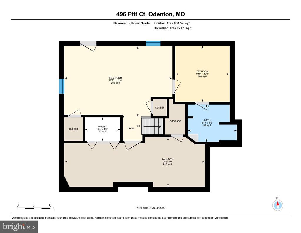 Basement floor plan with a recreation room, bedroom, bathroom, laundry area, and utility space.