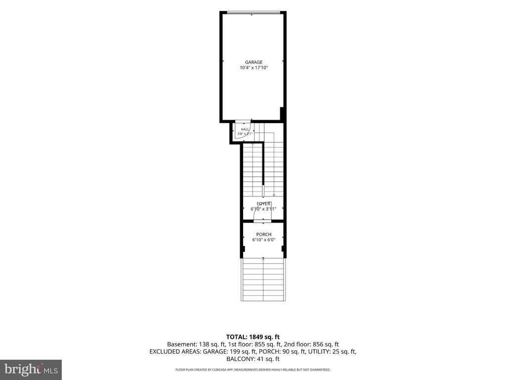 Floor plan showing the garage, hall, foyer, and porch, with total square footage.