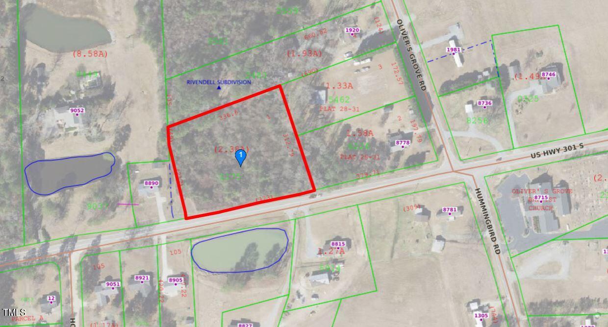 Map showing Lot 1 outlined in red along U.S. Highway 301 S.