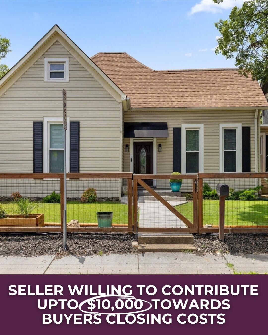 Seller willing to contribute up to $10,000 toward buyers’ closing costs; beige house shown above.
