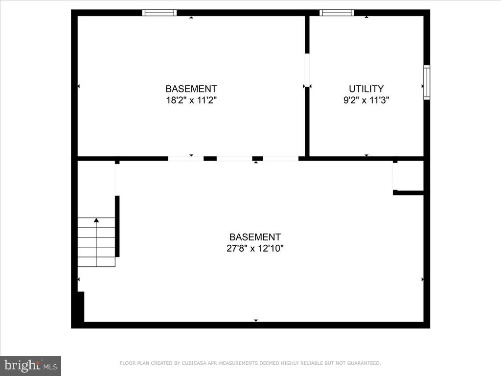 Basement floor plan showing two basement areas, a utility room, and room dimensions.