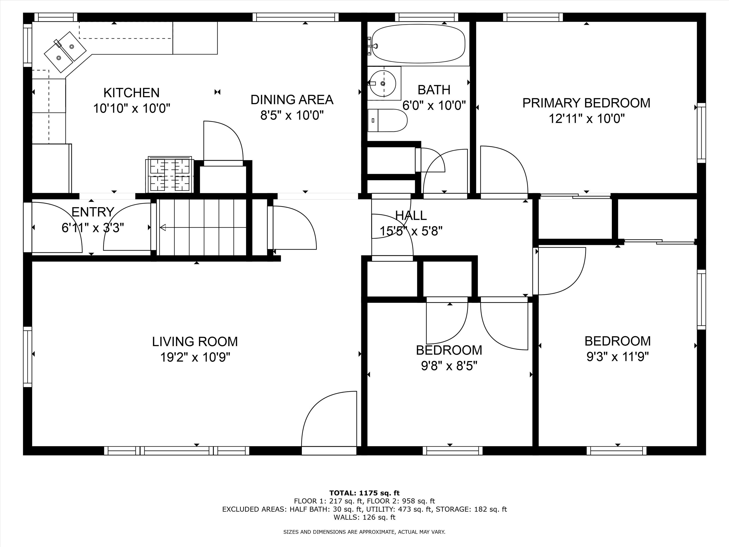 Floor plan of 8029 W Ohio Ave with labeled rooms, dimensions, and a total area of 1,175 square feet.