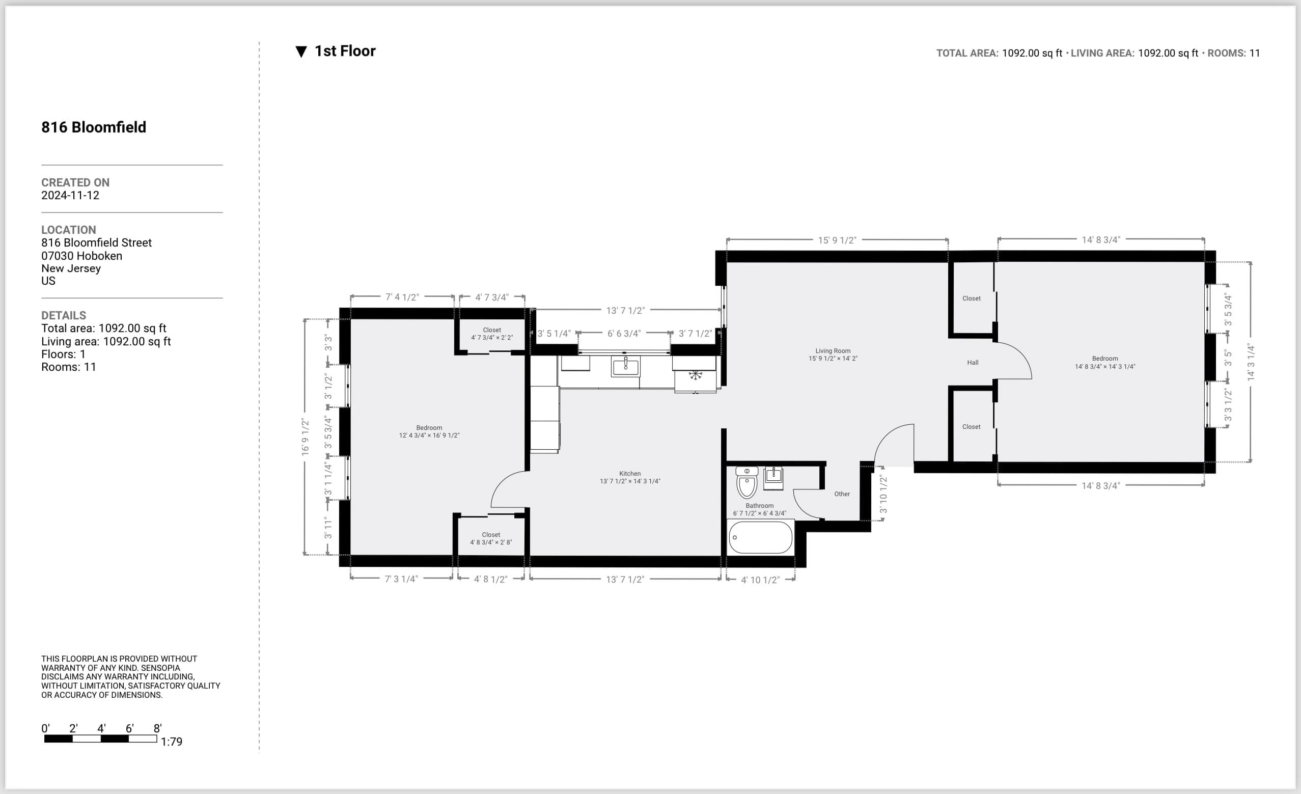 816 BLOOMFIELD ST Unit: 1