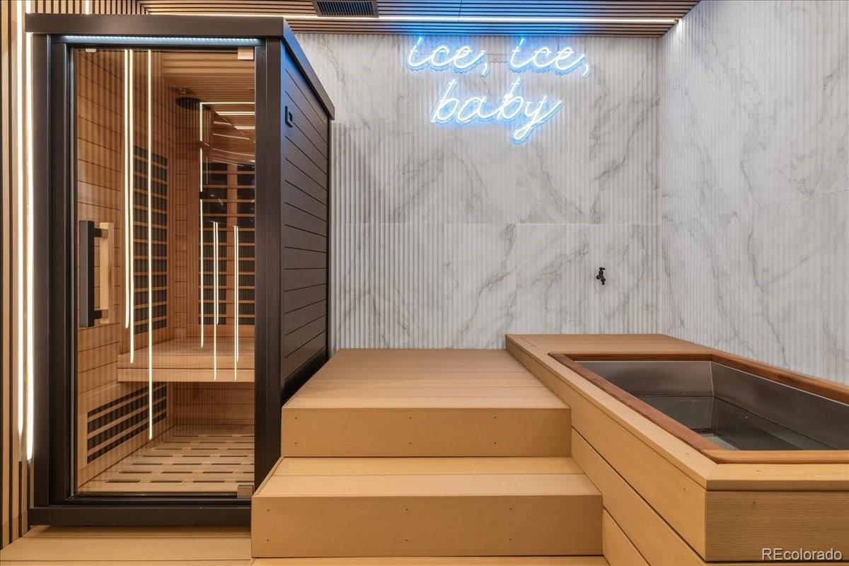 Infrared sauna and cold plunge in wellness retreat