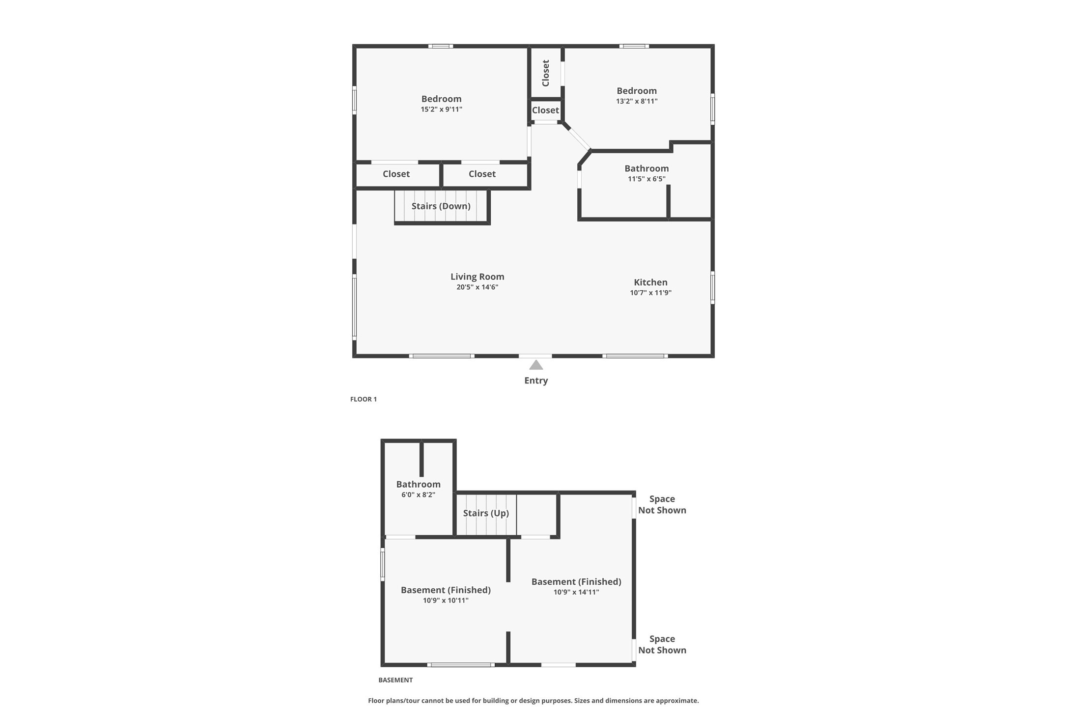 Floor plan showing the first floor layout and finished basement at 165 Sage Circle.