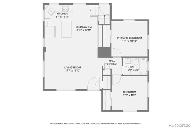 Floor plan for 2933 S Logan Street, with room labels and dimensions.
