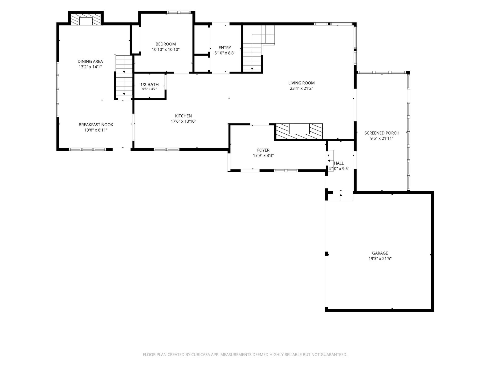Floor plan showing the home's room layout and dimensions, including a screened porch and garage.