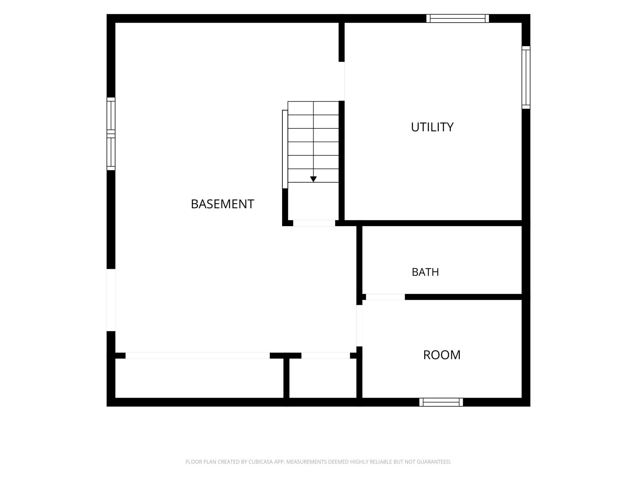 Basement floor plan with stairs, a utility room, bath, and separate room.