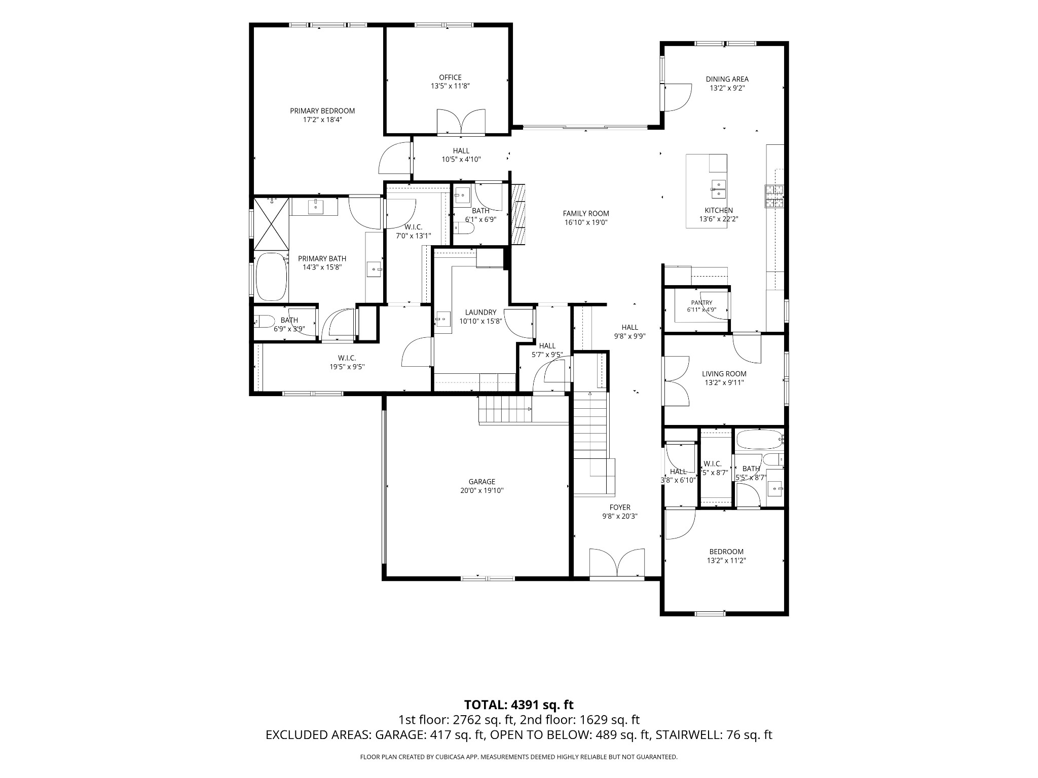 Home floor plan with labeled rooms and dimensions, totaling 4,391 square feet.