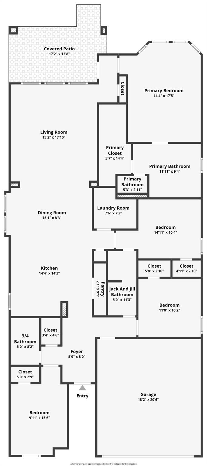 Floor plan for 294 Kimble Creek LOOP showing rooms, dimensions, covered patio, and garage.