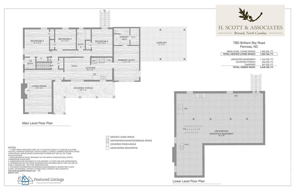 Floor plan for TBD Brilliant Sky Road, showing the main level and unfinished lower-level basement.
