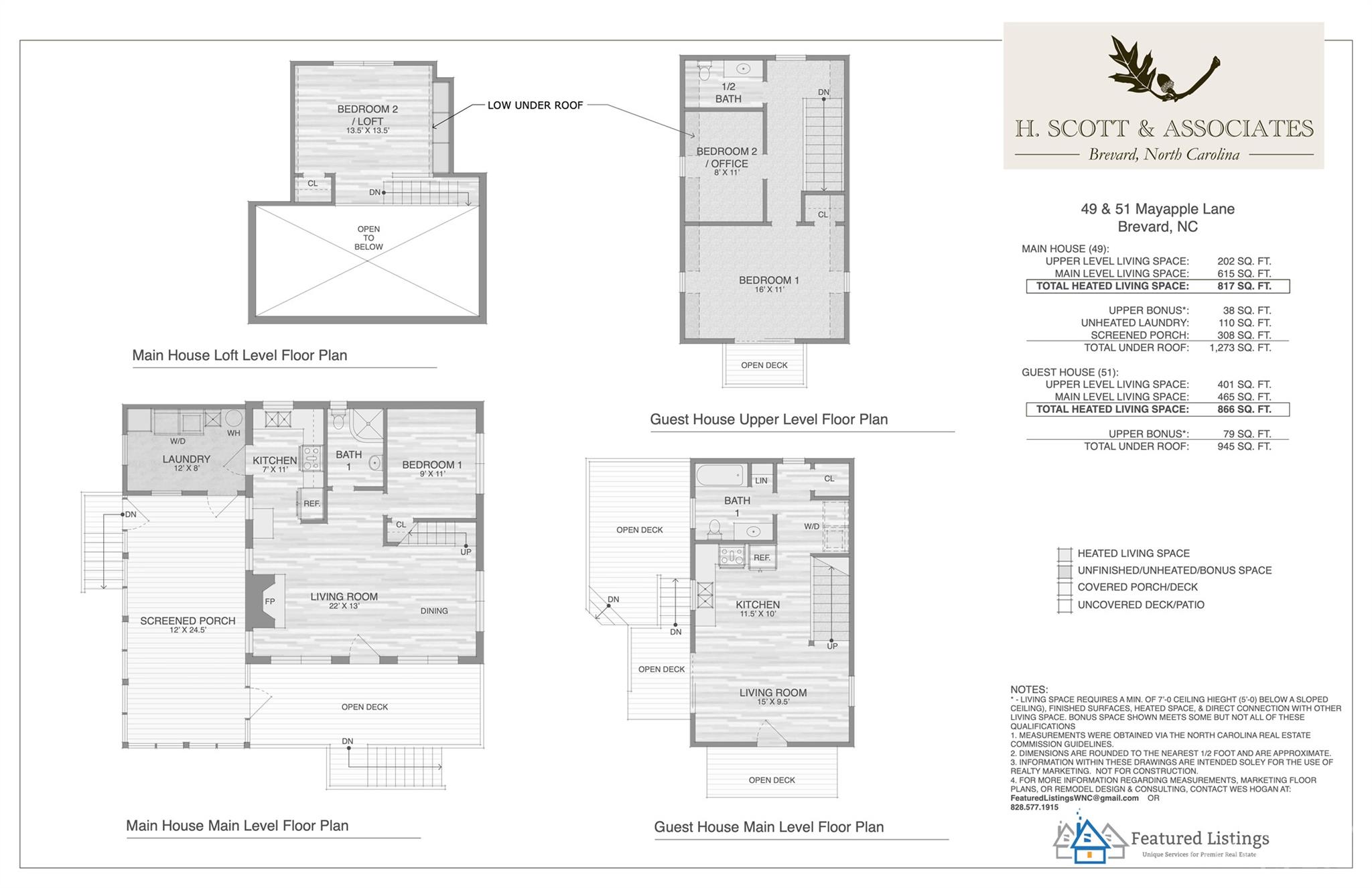 Floor plans for the main house and guest house at 49 and 51 Mayapple Lane.