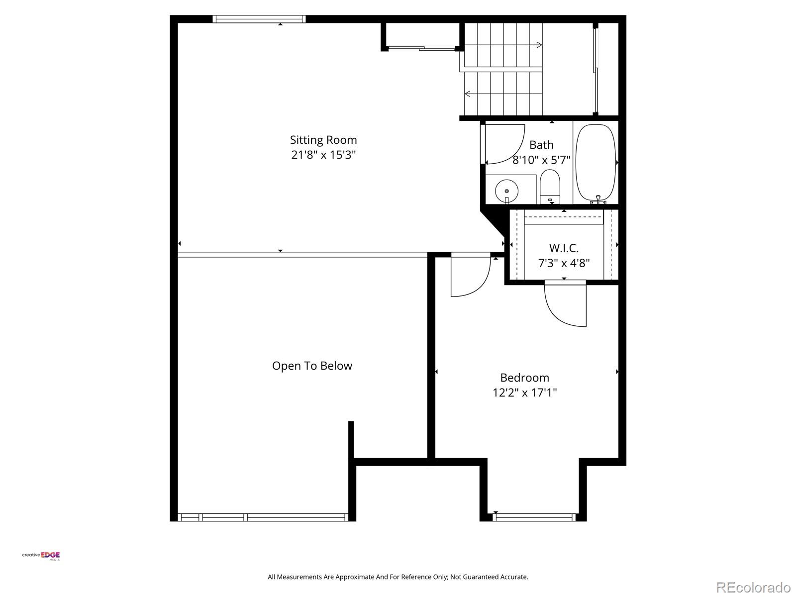 Upper-level floor plan with a sitting room, bedroom, bath, walk-in closet, and open-to-below area.