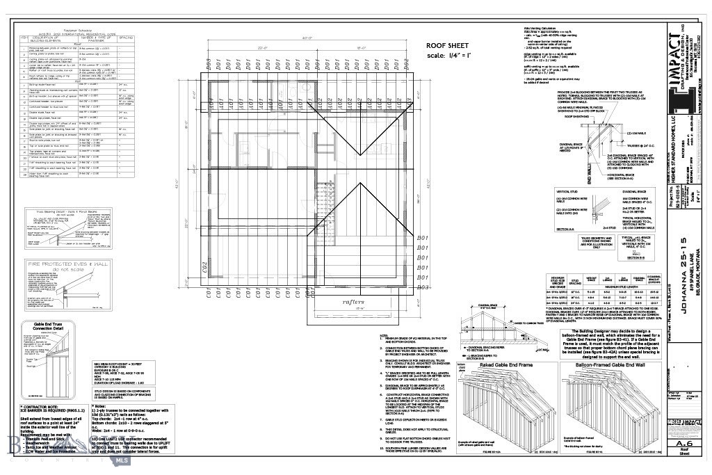 Roof framing plan and construction details for 819 Spaniel Lane.