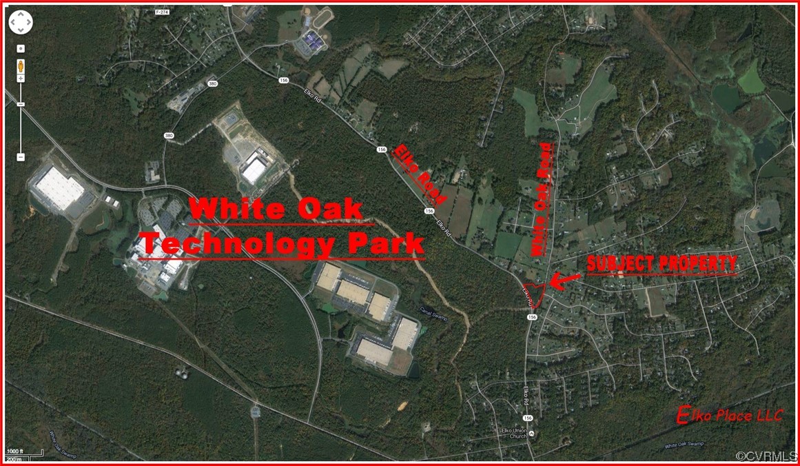 Aerial map marking the property on White Oak Road near White Oak Technology Park.