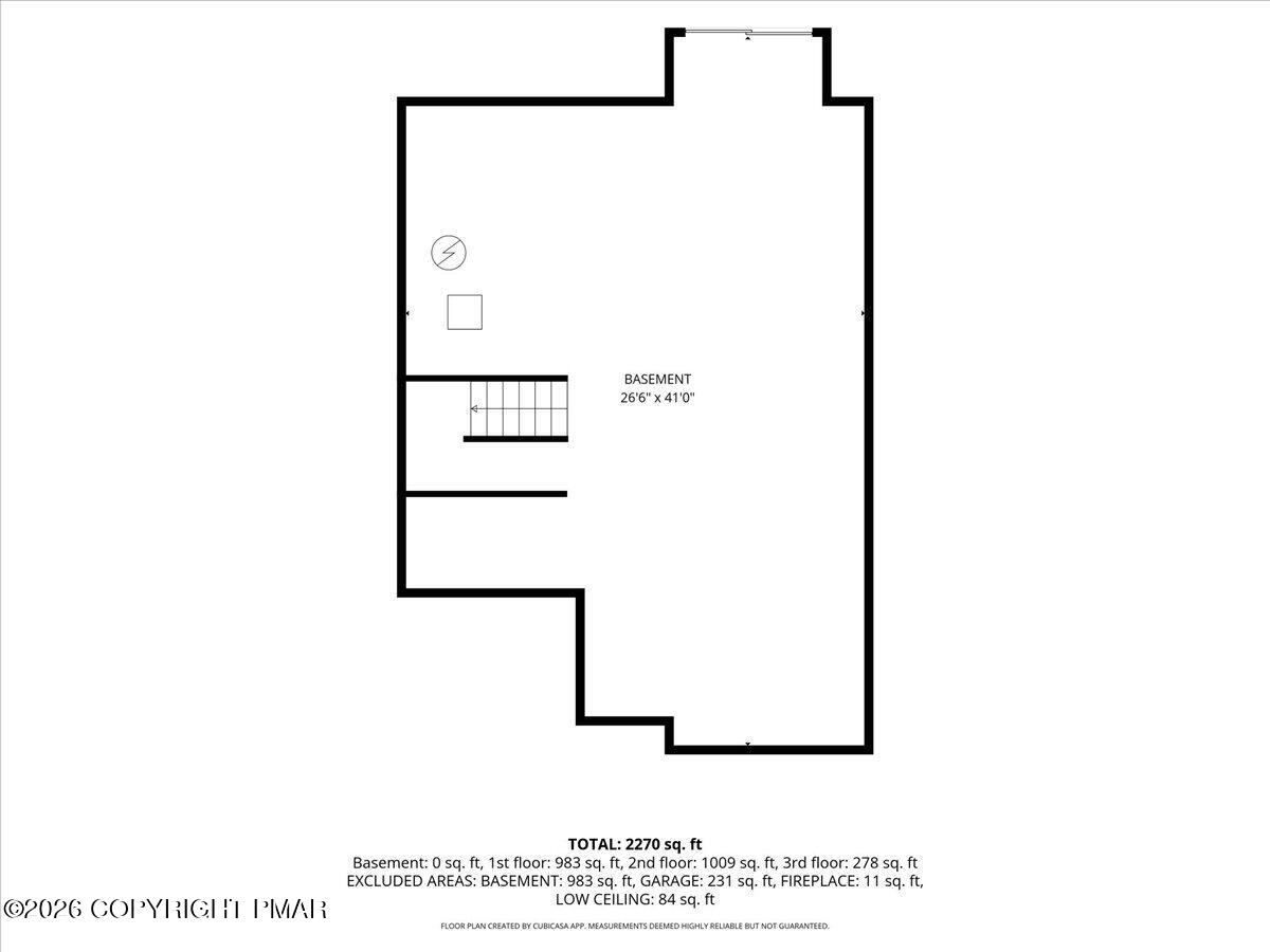 Basement floor plan showing the stair location and a 2,270-square-foot total area.
