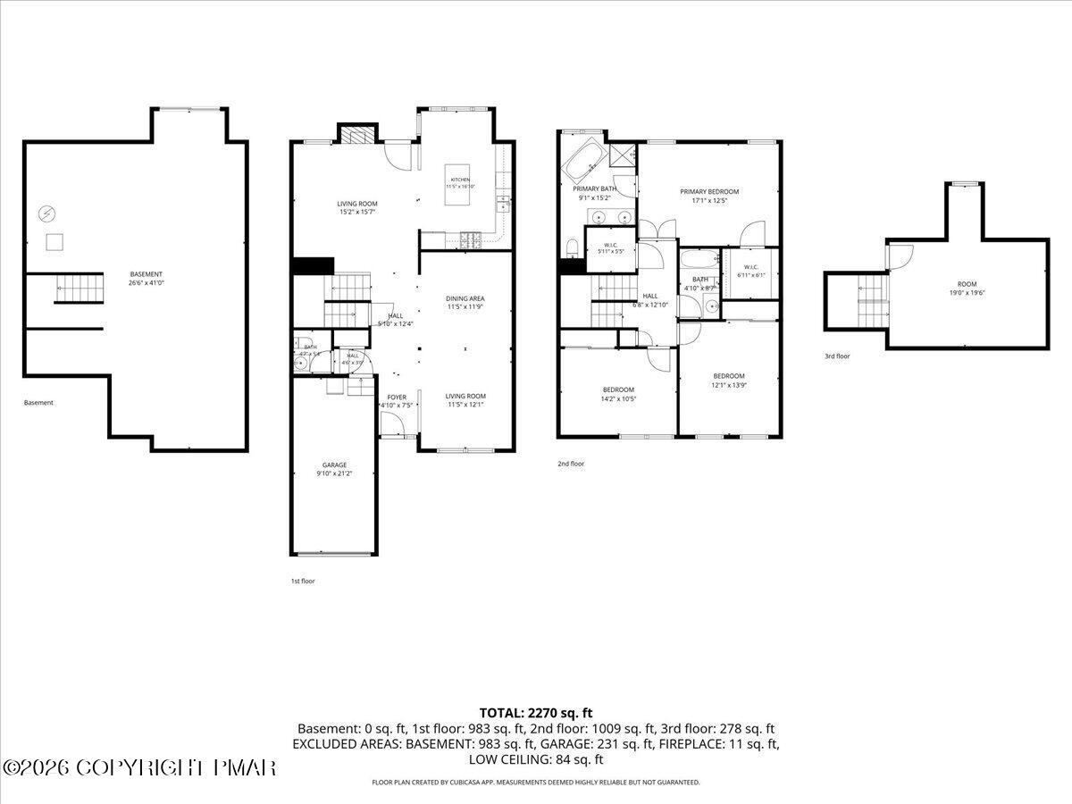 Four-level home floor plan showing room layouts and a total of 2,270 square feet.