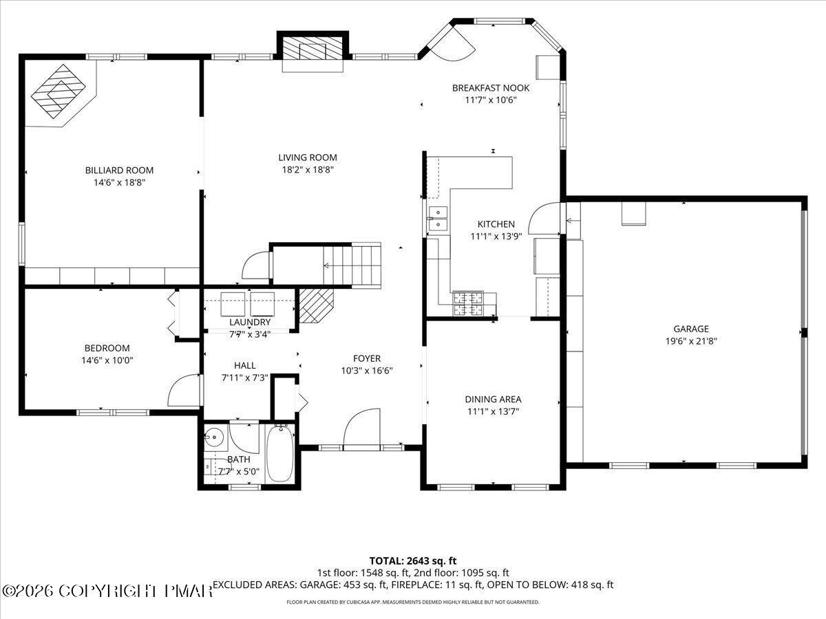 Floor plan for 104 Arbor Way showing labeled rooms and a total of 2,643 square feet.