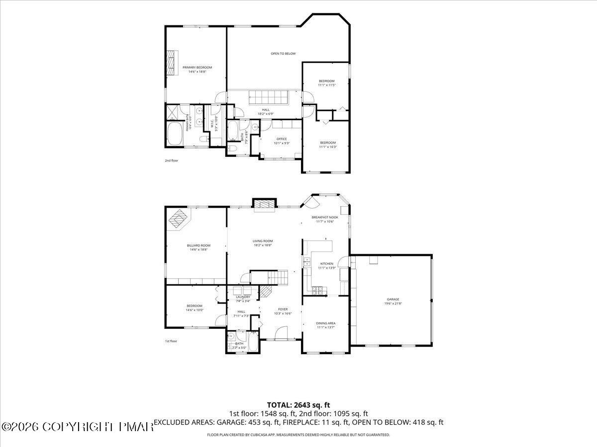 Two-story floor plan showing room layouts, dimensions, and an attached garage.