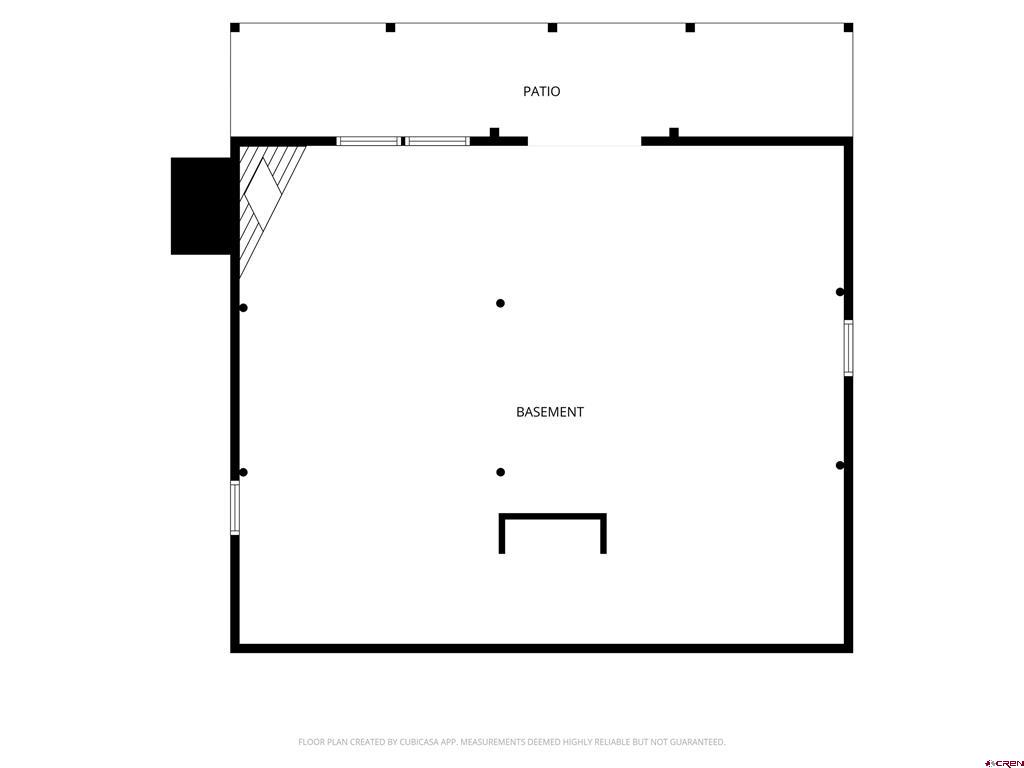 Basement floor plan with a patio along one side.