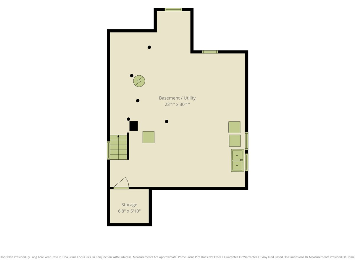 Basement and utility floor plan with a separate storage room.