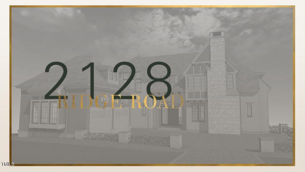 Architectural rendering of a large home at 2128 Ridge Road with a prominent stone chimney.