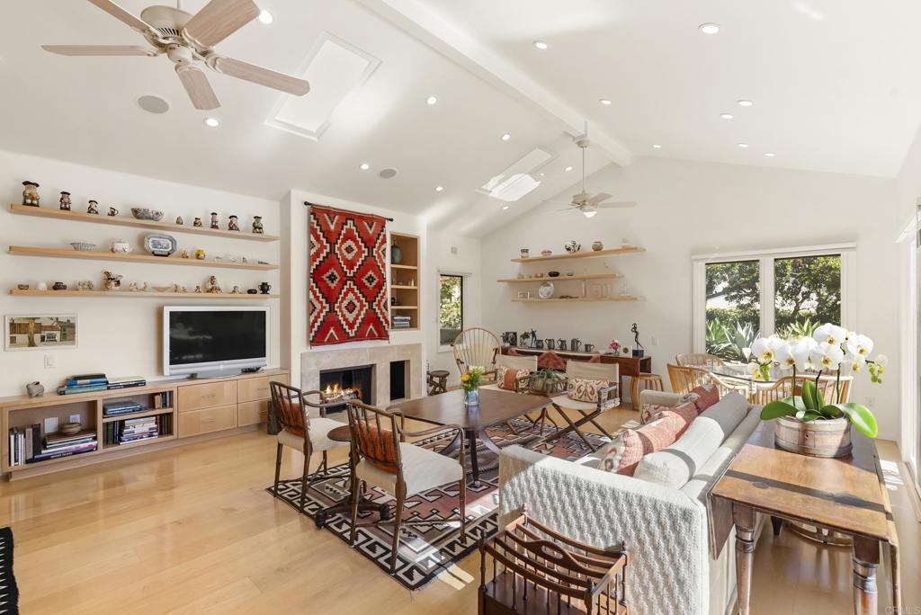 Bright living room with skylights
