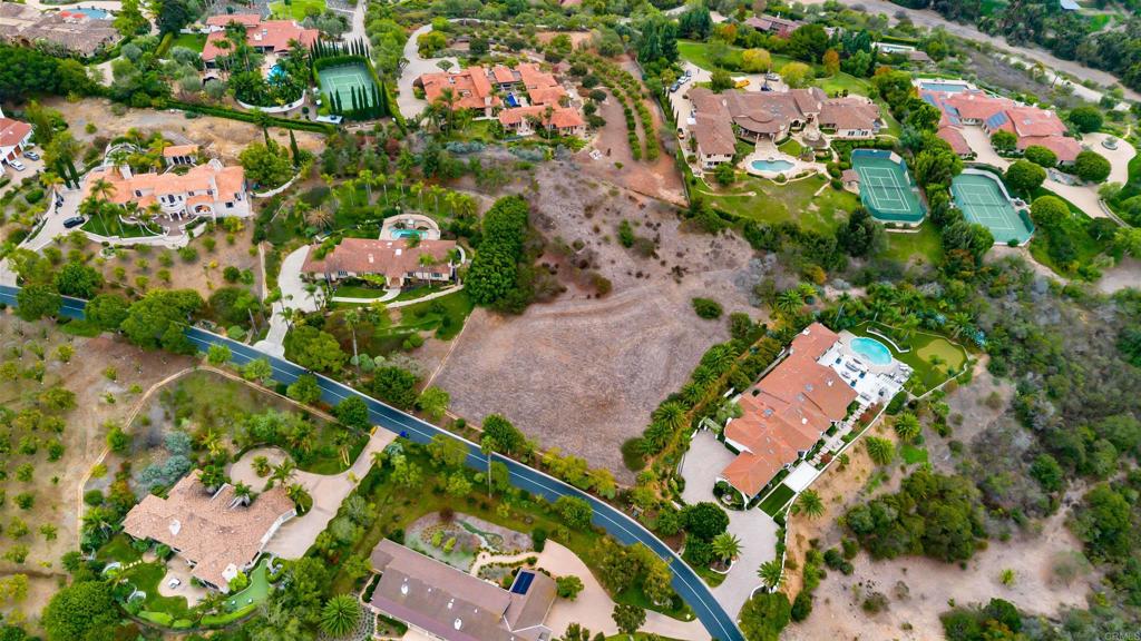 Aerial view of luxury estates and natural landscape in Rancho Santa Fe