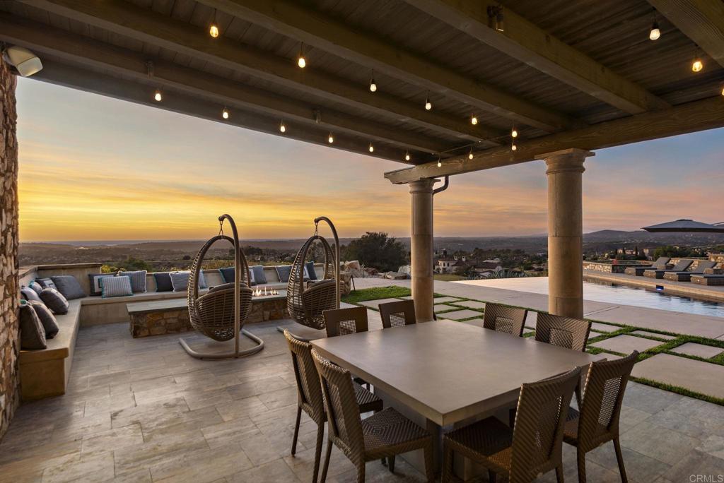 Twilight view from covered patio overlooking the golf course