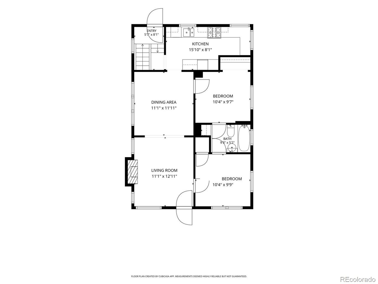 Floor plan of 4031 Perry St with two bedrooms, a kitchen, dining area, living room, and bathroom.
