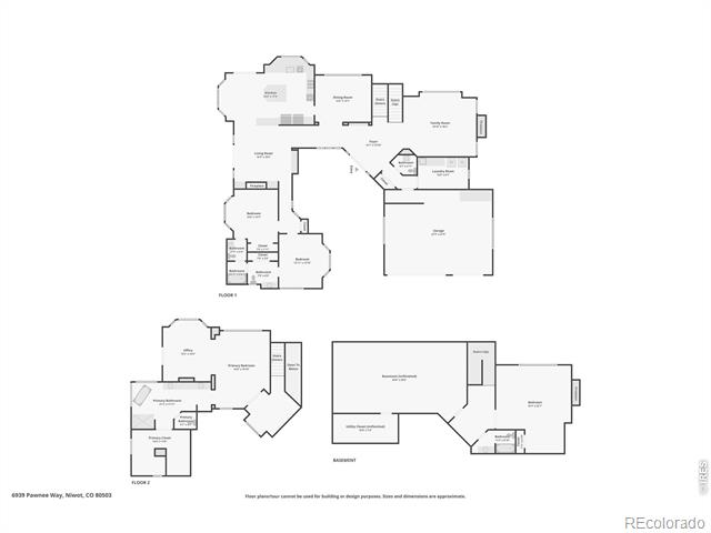 Two-level floor plan showing room layouts and garage areas.