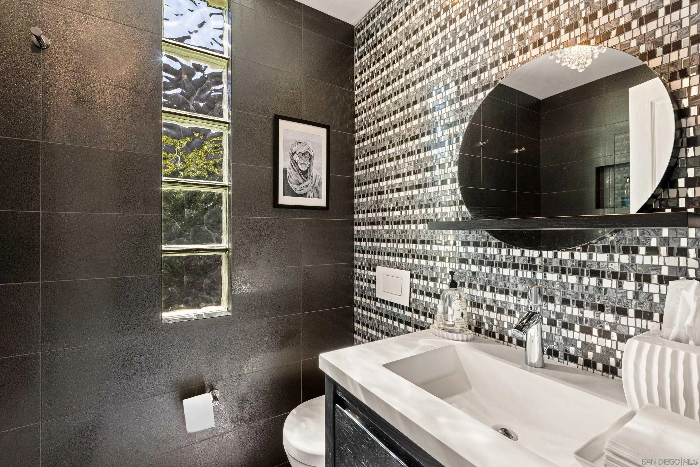 remodeled bath-with-soaking-tub-floor-to-ceiling-tile-at 194 Neptune Ave in Encinitas-CA-92024-Leucadia-featuring high ceilings, natural light, and coastal design in this oceanfront home listed by FW Property Group