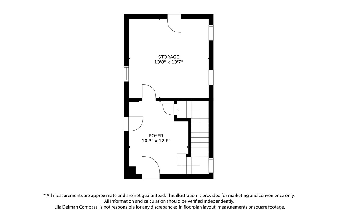 Floor plan showing a storage room, foyer, and staircase.