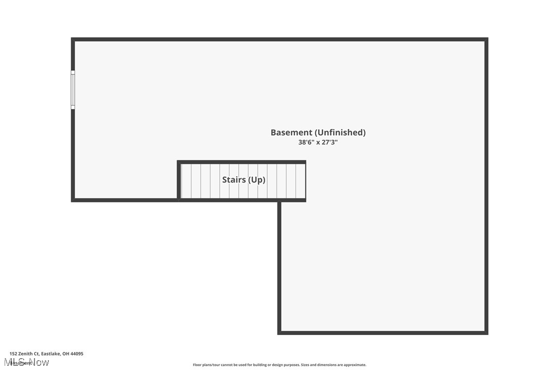 Basement floor plan showing an unfinished area and stairs leading up.