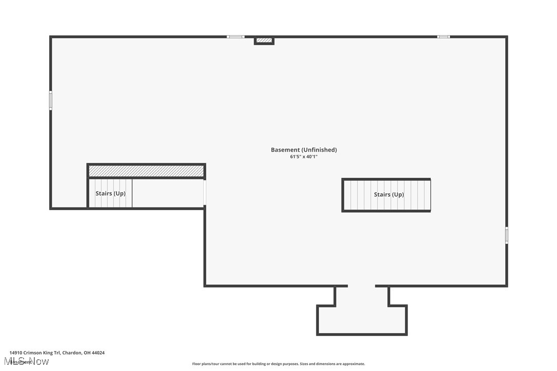 Unfinished basement floor plan with a large open area and two stairways.