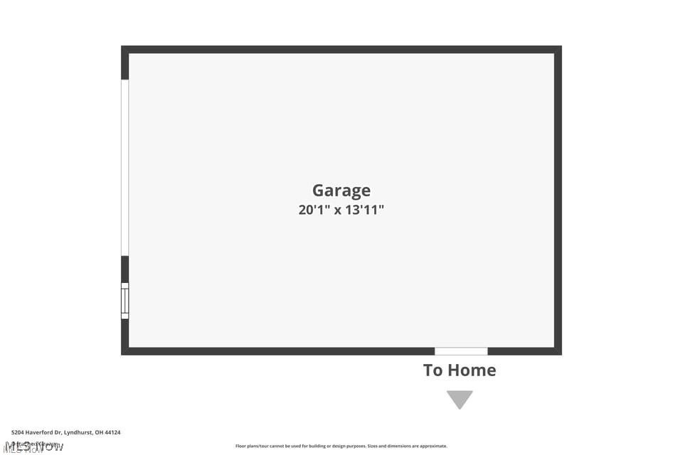 Floor plan showing a 20-foot-1-inch by 13-foot-11-inch garage with an entrance to the home.