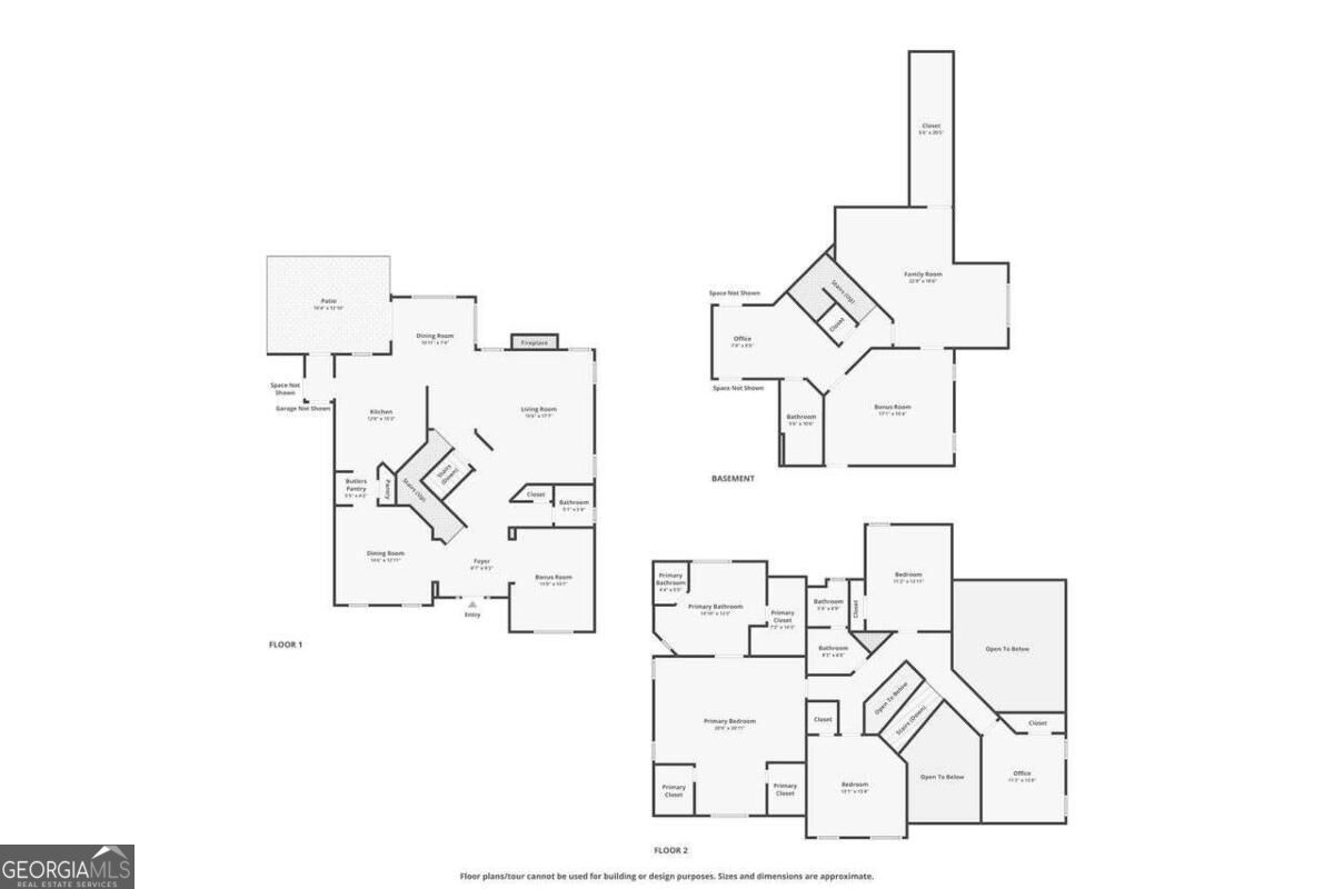Three-level floor plan showing the basement, first floor, and second floor of 115 Redleaf Court.