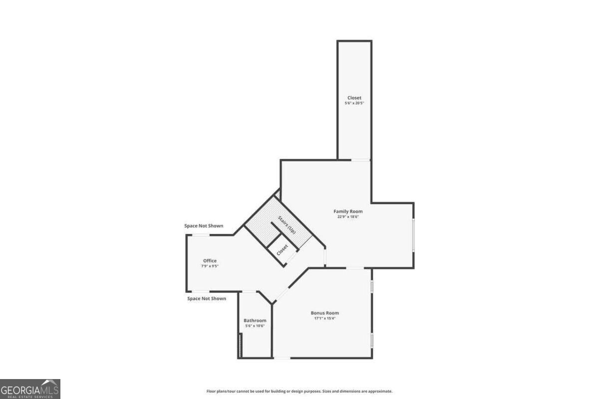 Floor plan showing a family room, bonus room, office, bathroom, closets, and stairs.