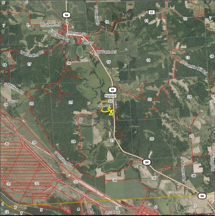 Map marking a parcel south of Hanover near Route 84.