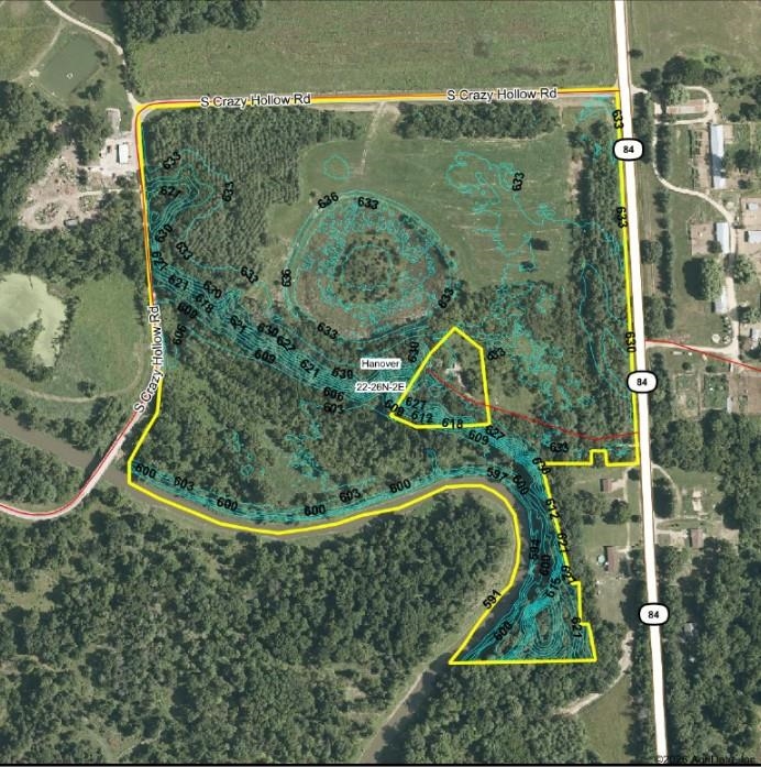 Topographic parcel map of TBD S Crazy Hollow Road in Hanover, Illinois.