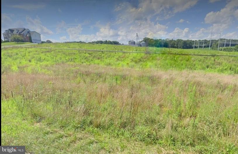 Open grassy lot with tall wild grasses and a house in the distance.