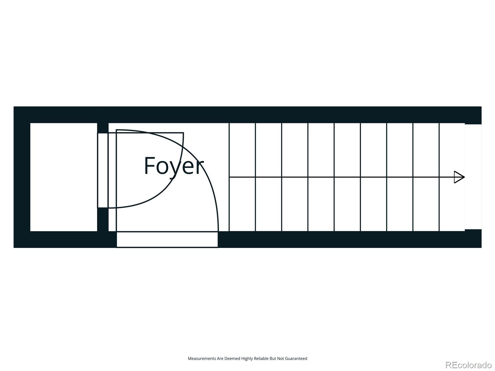 Floor plan showing a foyer and a long adjoining space.