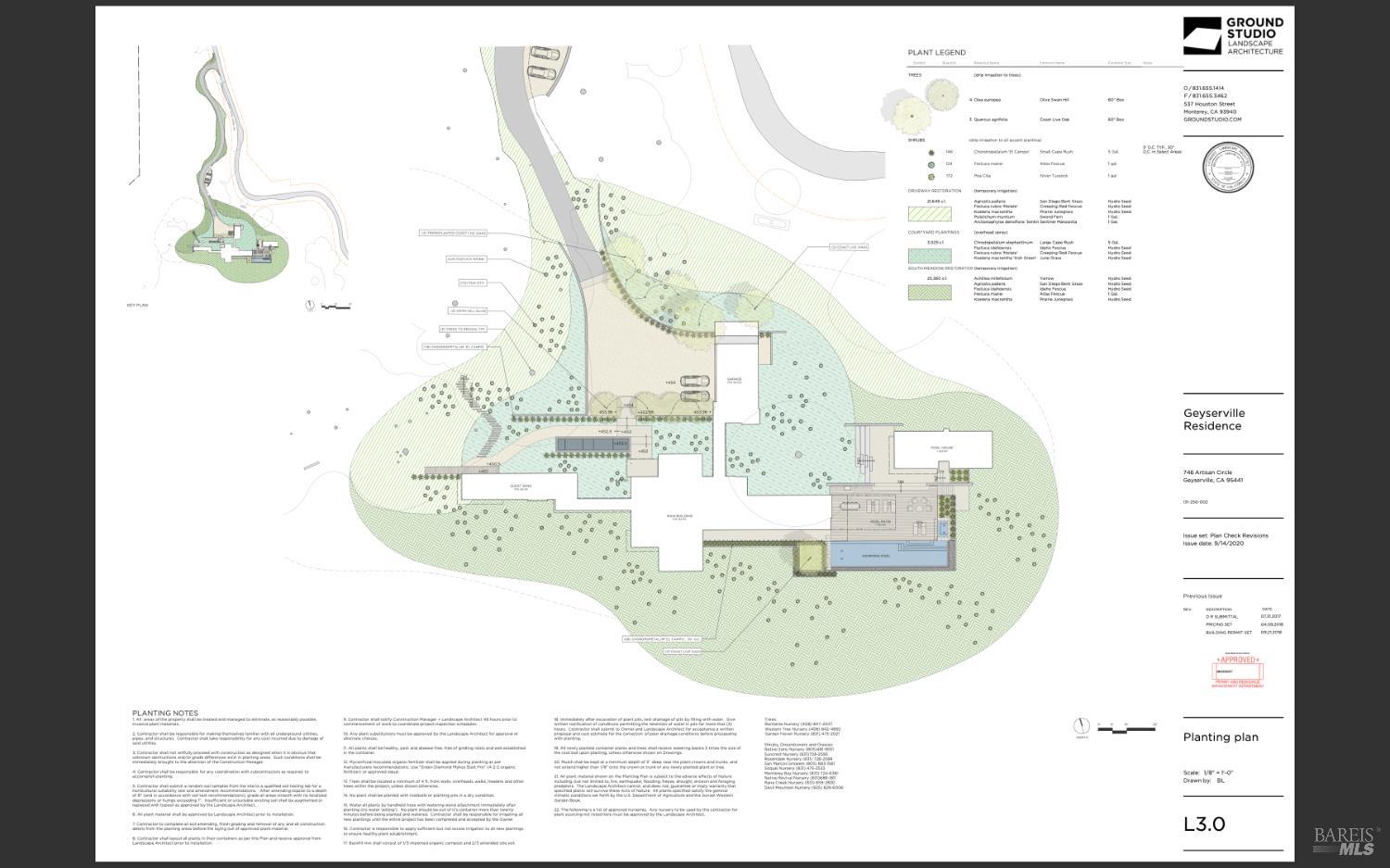 Planting plan for the Geyserville Residence at 746 Artisan Circle.