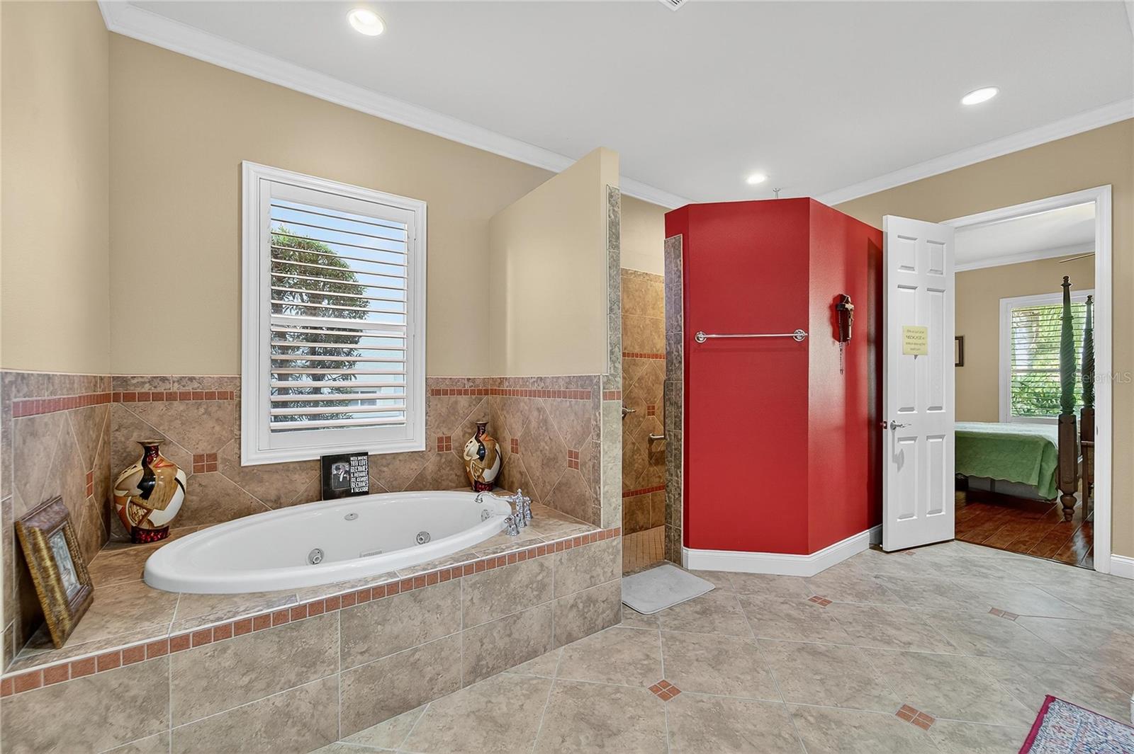 Primary bath with soaking tub and separate walk-in shower