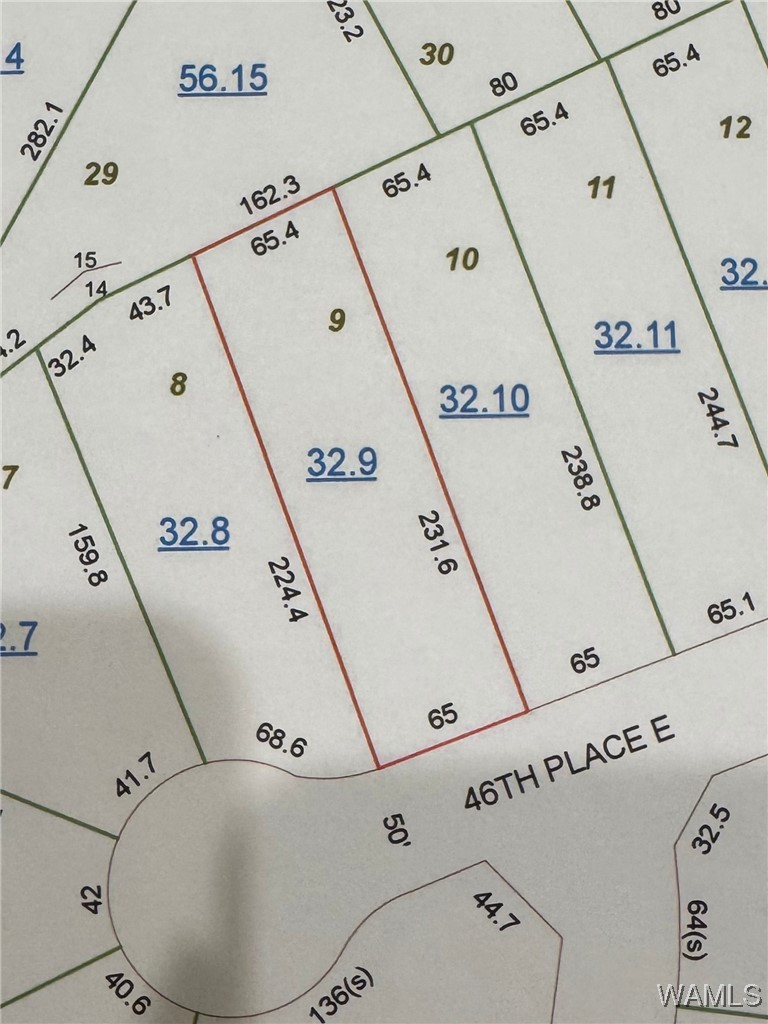 Parcel 9 outlined in red on a property map along 46th Place E.